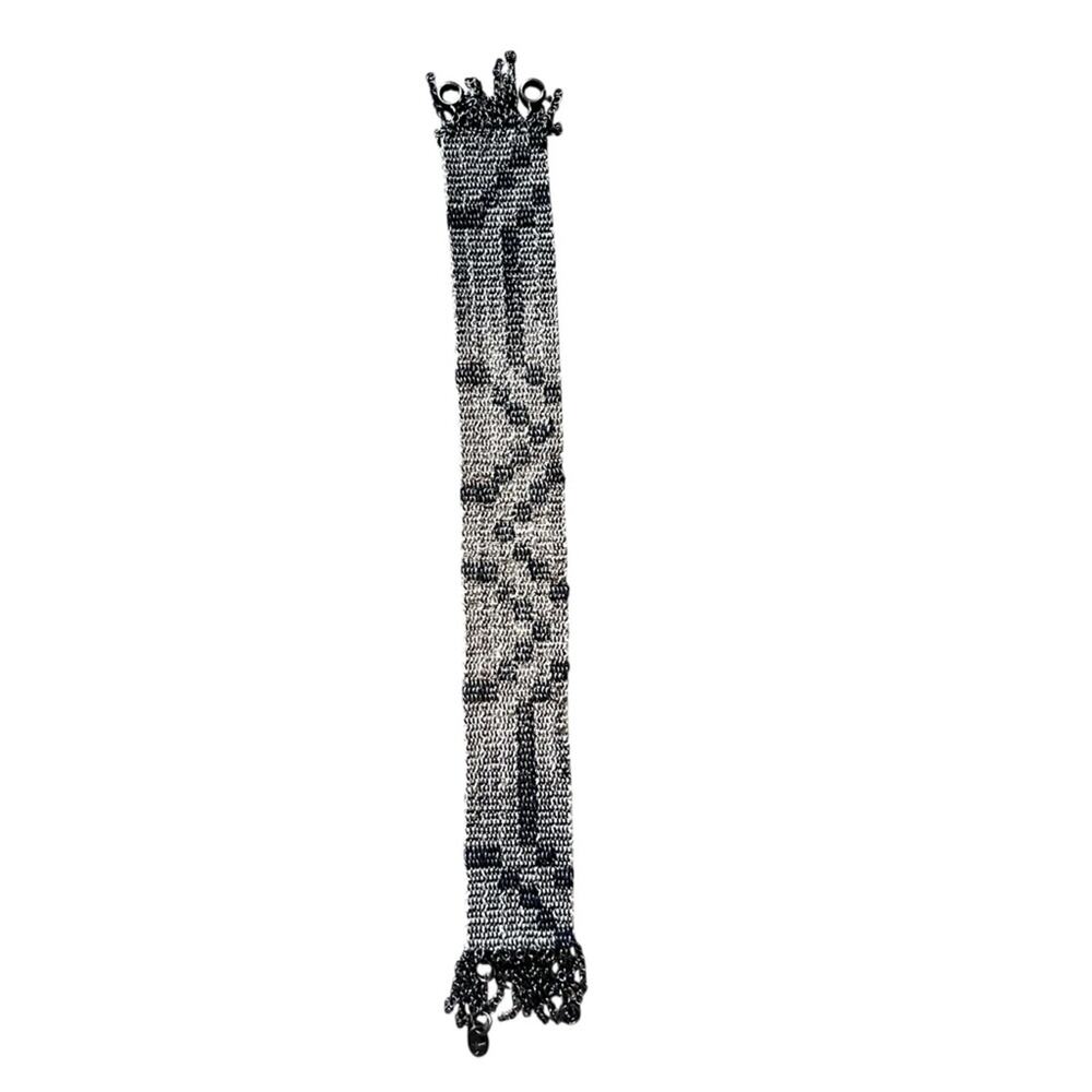 Stephanie Schneider hand woven silk chain oxidized end fringe bracelet